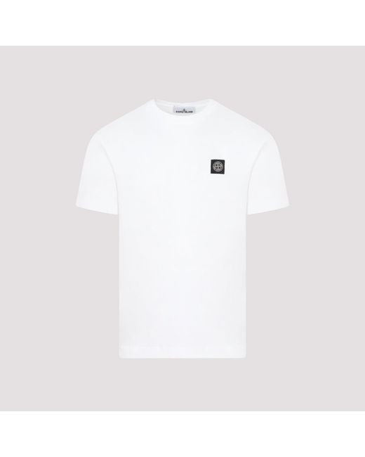 Stone Island White Classic Slim-Fit T-Shirt With Round Neckline for men