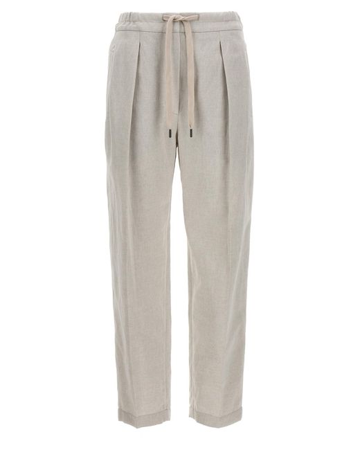 Linen Cotton Trousers Pantaloni Bianco di Brunello Cucinelli in Gray