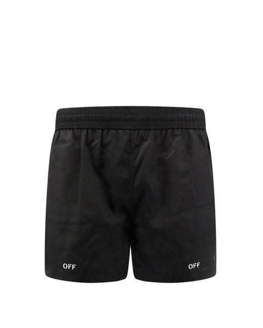 Off-White c/o Virgil Abloh Black Off- Swim Shorts With Logo Off for men
