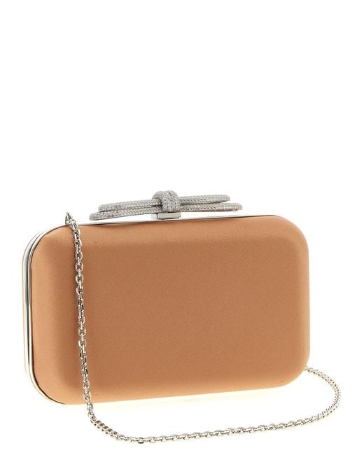 Mach & Mach Brown 'Double Bow Satin' Clutch