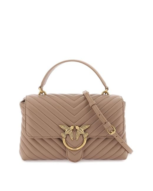 Pinko Brown Classic Lady Love Bag Puff Chevron Handbag