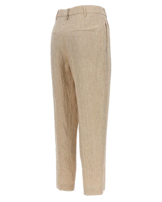 Brunello Cucinelli Natural With Striped Front Pleats Pants
