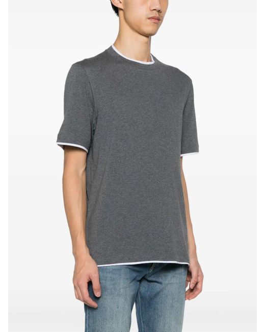Brunello Cucinelli Gray Cotton Jersey Crew Neck T-Shirt With Faux-Layering for men