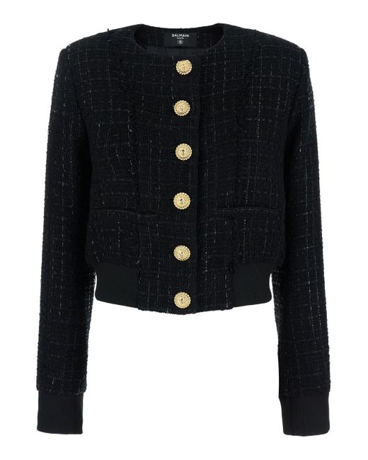 Balmain Black Buttoned Tweed Blouson