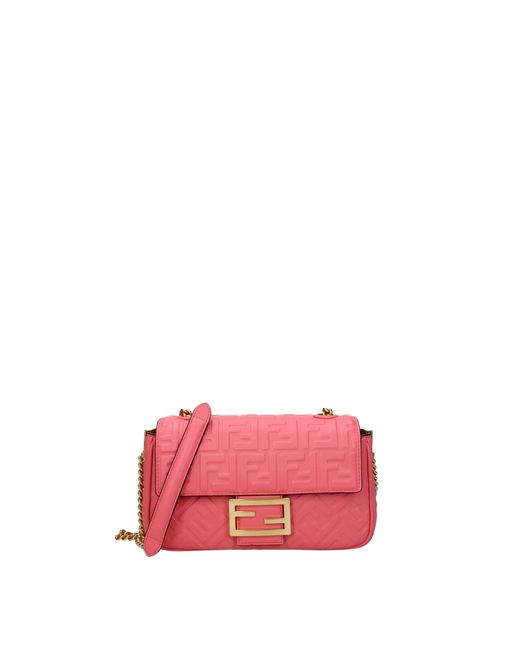 Fendi Pink Crossbody Bag Baguette Leather Dahlia