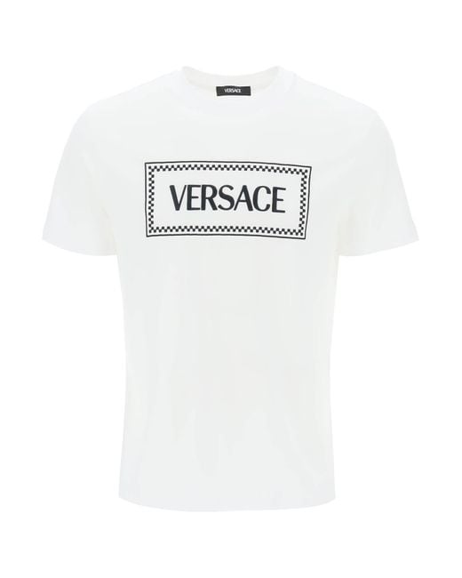 Versace White Embroidered Logo T-Shirt for men