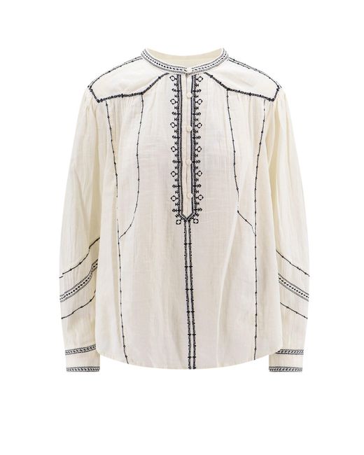 Camicia in cotone biologico con ricami in contrasto di Isabel Marant in White