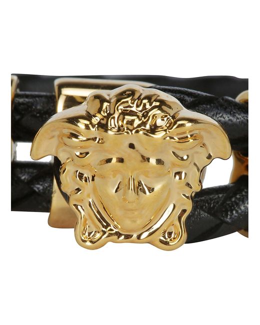 Versace Black Braided Leather Bracelet for men