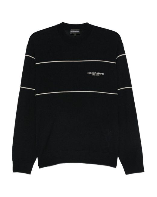 Emporio Armani Black Wool Crewneck Jumper for men