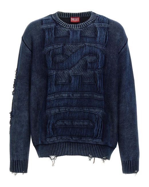 DIESEL Distressed Cotton Logo Sweater in Blue for Men Lyst
