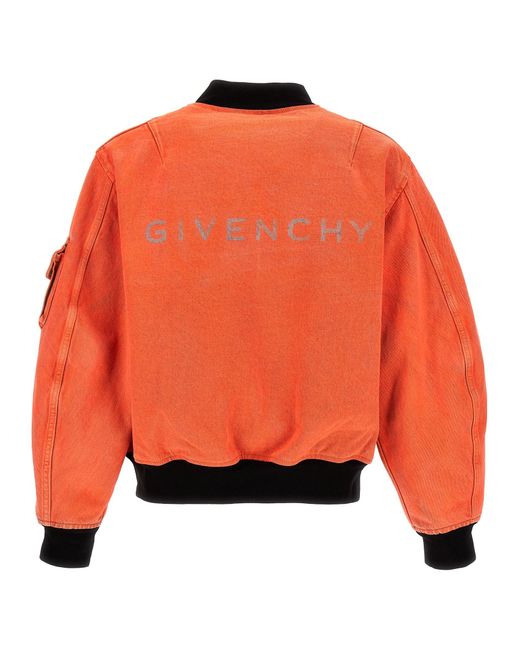 Givenchy Orange Nylon Reversible Denim Bomber Jacket for men