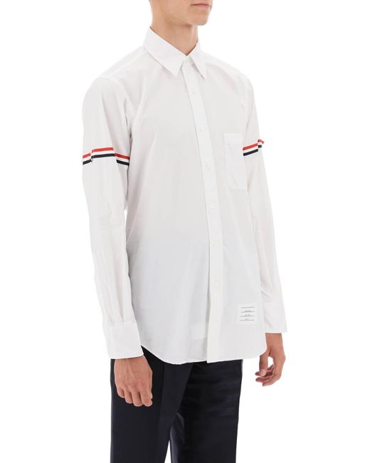 Thom Browne White Poplin Button Down Shirt With Rwb Armbands for men