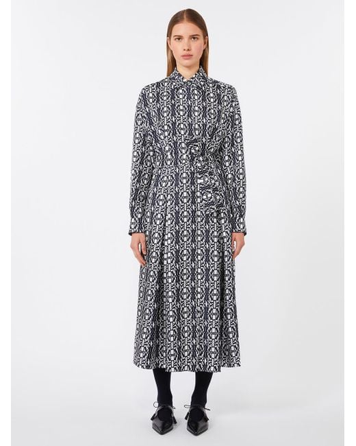 Max Mara Gray Printed Twill Shirt Dress