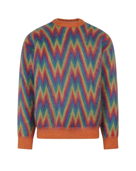 Roberto Collina Blue Mohair Blend Sweater With Multicolor Motif for men