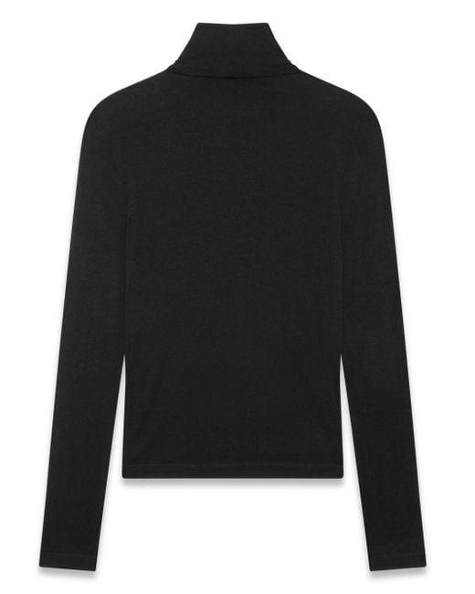 Saint Laurent Black Cassandre-Embroidered Roll-Neck Jumper for men
