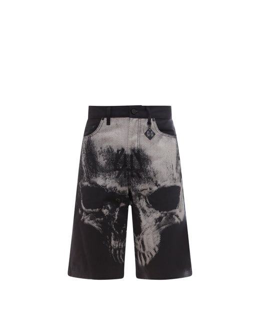 44 Label Group Gray Cotton Bermuda Shorts With Skull Print for men