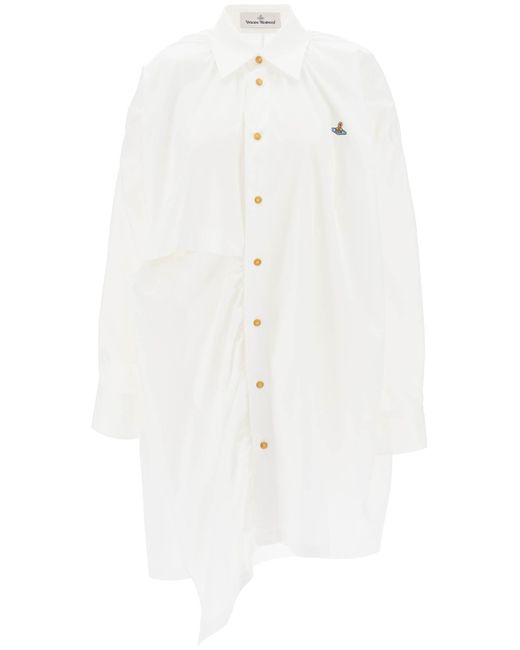 Vivienne Westwood White Gibbon Asymmetric Shirt Dress With Cut Outs