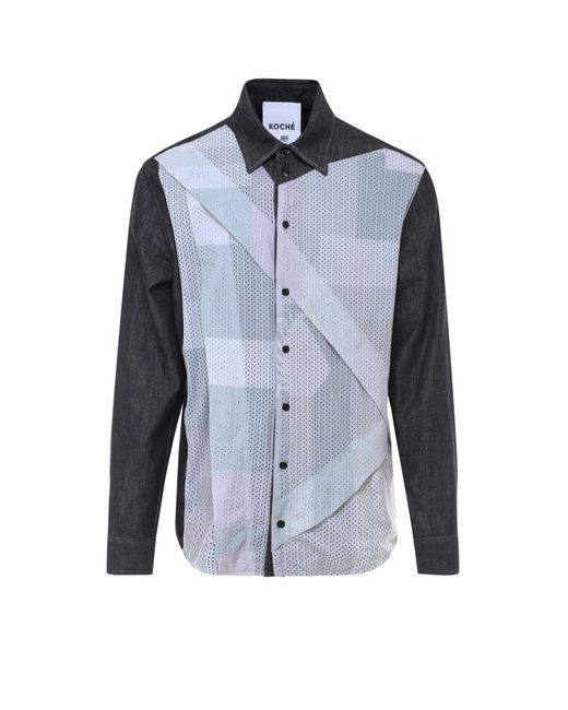 Koche Blue Cotton Shirt With Perforated Insert for men