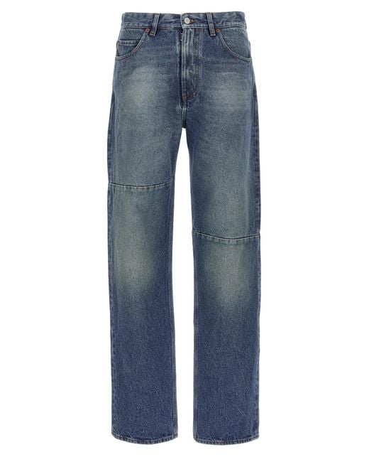 MM6 by Maison Martin Margiela Blue Asymmetric Stitching Jeans for men