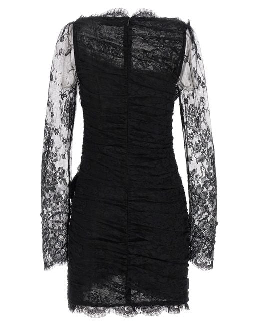 Alessandra Rich Black Draped Lace Mini Dress With Plunging Neckline
