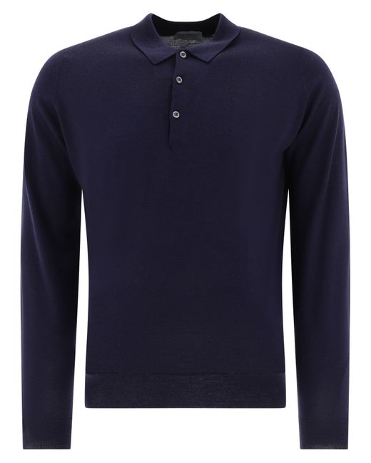 John Smedley Blue "Belper" Merino Wool Polo Shirt for men