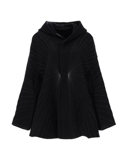 Rick Owens Black 'peter' Coat With Radiance Embroidery