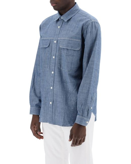 Closed Blue Cotton Chambray Shirt For for men