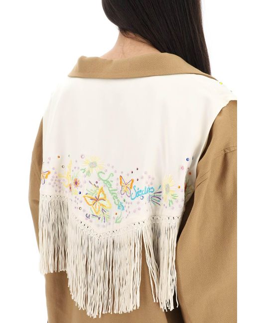 Siedres Natural Overshirt With Embroidered Fringed Panel