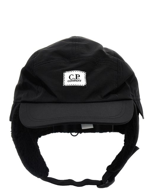 C P Company Black 'Chrome-R Earflap' Cap for men