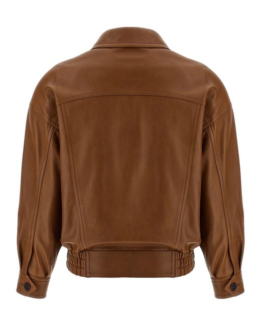 Leather Bomber Jacket Puffer Jackets Marrone-Donna di Saint Laurent in Brown