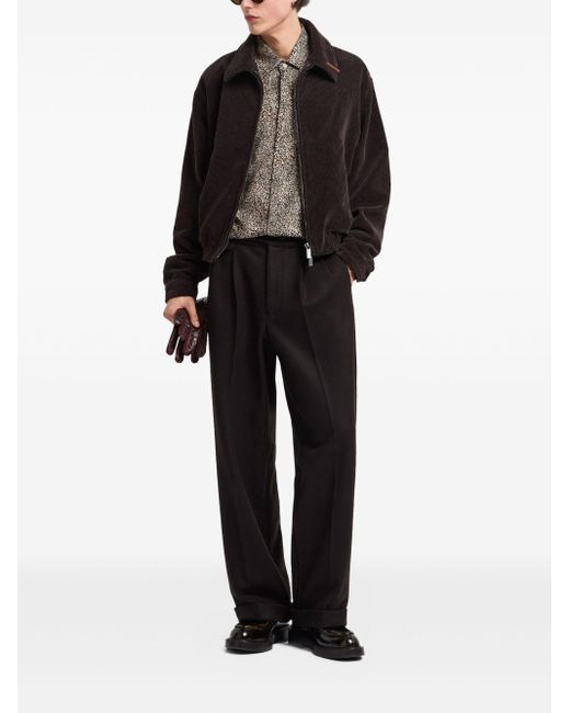 Emporio Armani Black Classic-Collar Corduroy Cotton Bomber Jacket for men