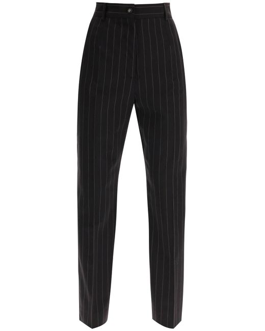 Dolce & Gabbana Black Pinstriped Wool Pants
