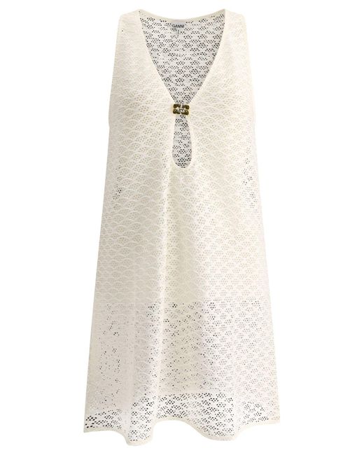 Ganni White Mesh Lace Dress
