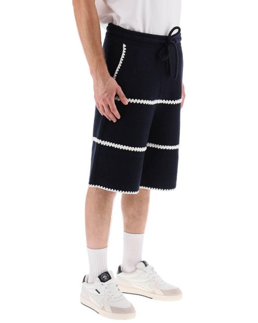 Palm Angels Blue Wool Knit Shorts With Contrasting Trims for men