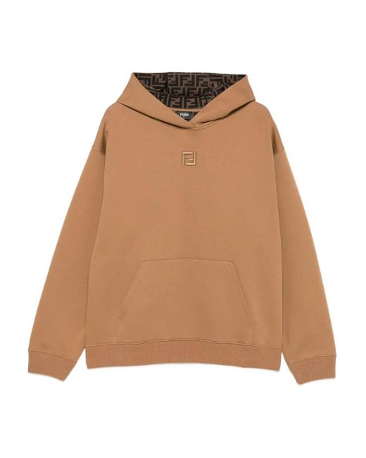 Fendi Natural Cotton Hoodie With Ff Lining for men