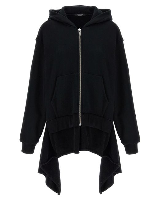 Undercover Women's Black Two-Material Hoodie With Asymmetrical