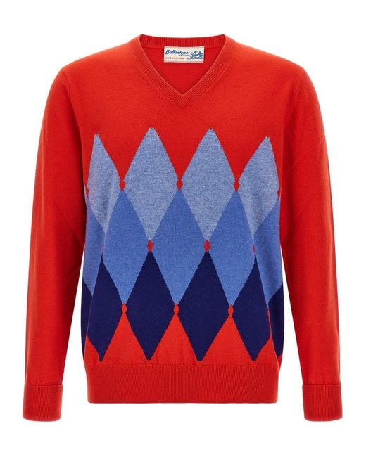 Ballantyne Red Argyle Pattern Sweater Sweaters And Cardigans for men