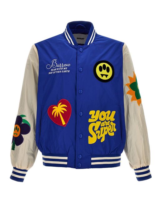 Barrow Blue Embroidery Bomber Jacket And Patches Casual Jackets, Parka for men