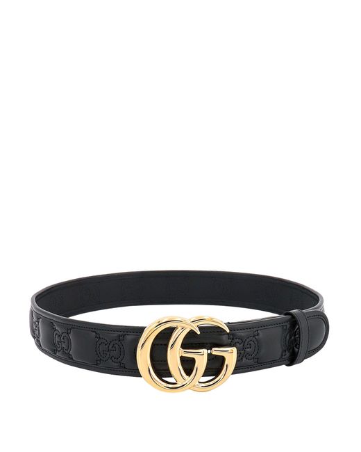 Gucci Black GG Marmont Matelasse Wide Leather Belt