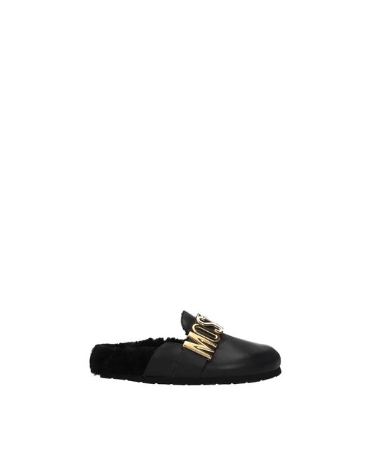 Moschino Black Slippers And Clogs Leather