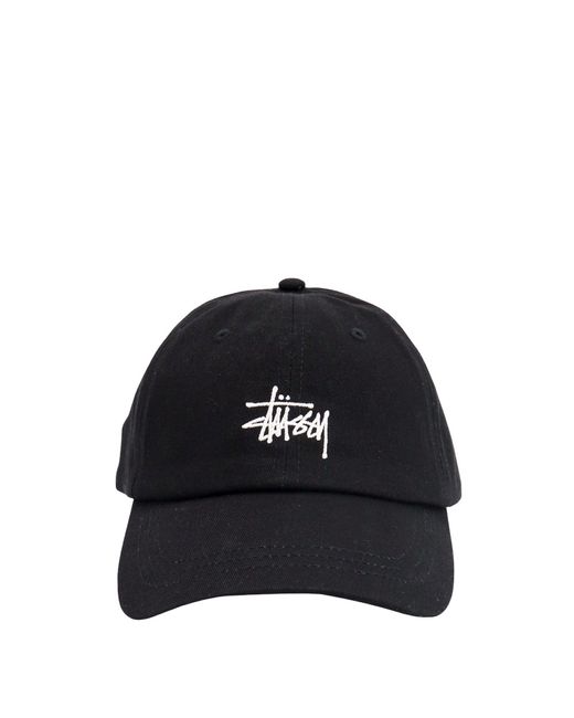 Stussy Black Cotton Hat With Embroidered Logo for men