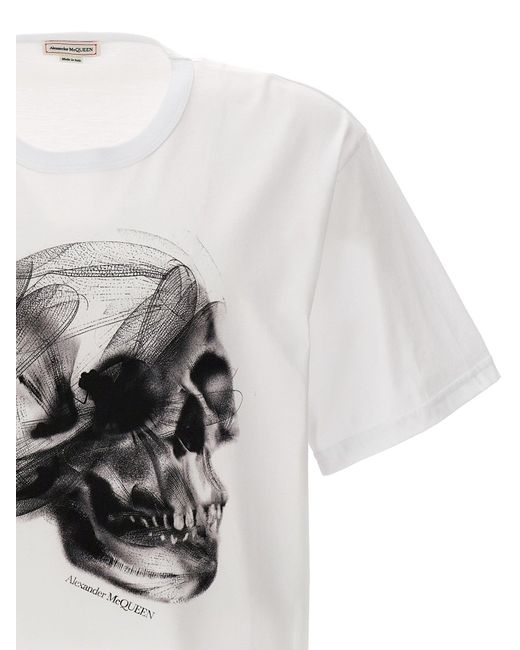 Skull T Shirt Bianco/Nero di Alexander McQueen in White da Uomo