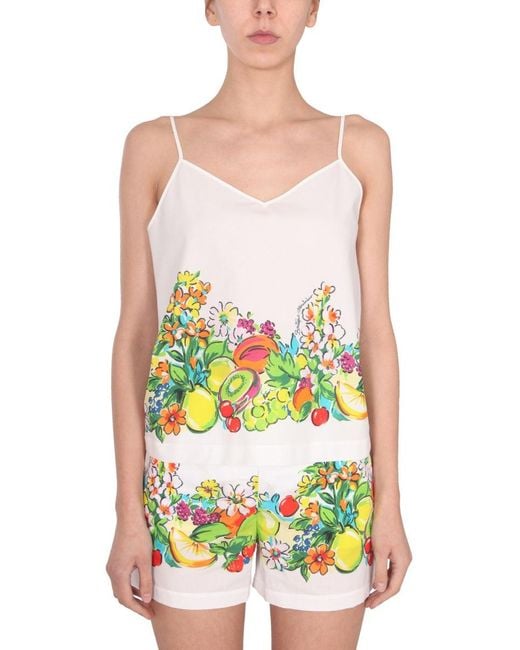 Moschino Green Flower And Fruit Print Top