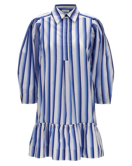 Ganni Blue Striped Shirt Dress