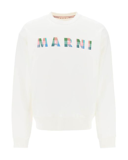 Marni White Sweatshirt With Plaid Logo for men