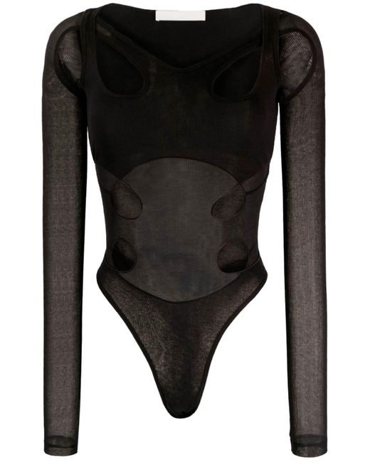 Dion Lee Black Long Sleeved Bodysuit With Cut Outs