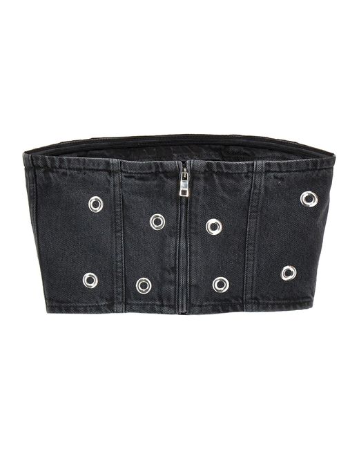 ROTATE BIRGER CHRISTENSEN Black 'Studded Denim' Top
