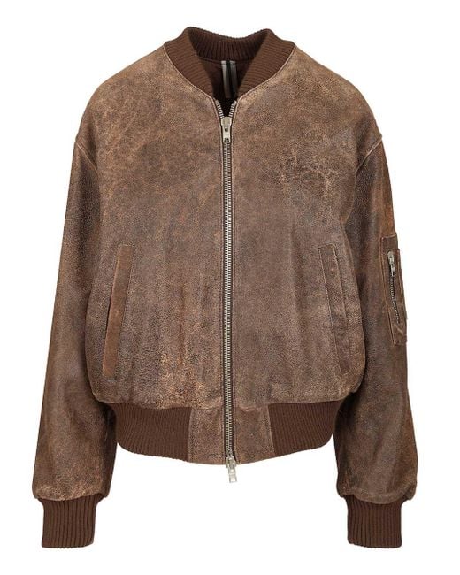 DFOUR® Brown Leather Bomber Jacket Jackets