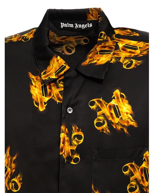 Burning Monogram Camicie Nero di Palm Angels in Black da Uomo