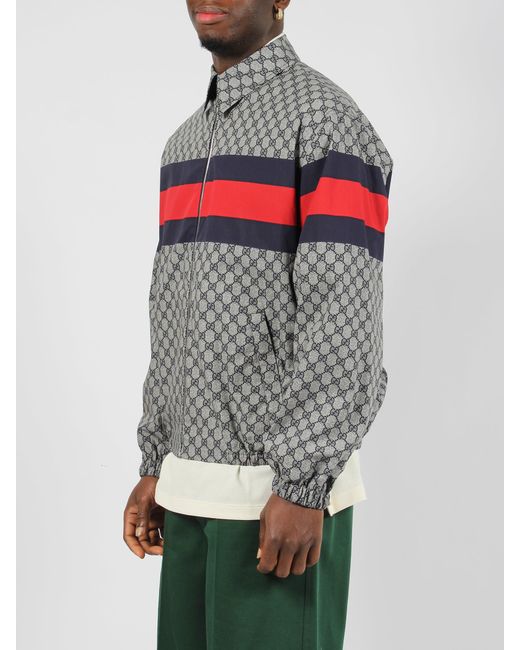 Gg print cotton jacket di Gucci in Gray da Uomo